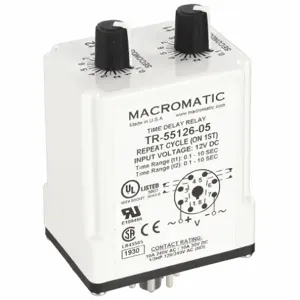 MACROMATIC TR-55126-05 Time Relay, Repeat Cycle, 0.1 Sec, 12 VDC | AG3UFP 33VC30