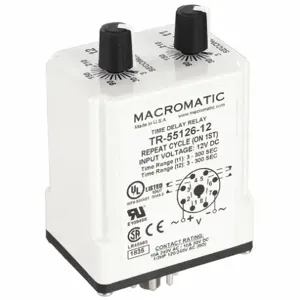 MACROMATIC TR-55126-12 Time Relay, Repeat Cycle, 3 Sec, 12 VDC | AG3UFT 33VC33