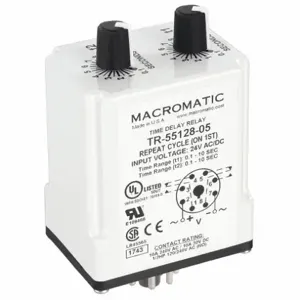 MACROMATIC TR-55128-05 Timer Relay, 10 Sec, 8 Pin, 10A, 24V AC/DC | AF7YUC 23NV20