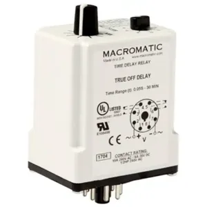 MACROMATIC TR-60624 Timer, True Off Delay, 48V AC/DC, 50ms-30 min, 10A, DPDT | CH6GZD