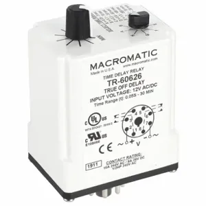 MACROMATIC TR-60626 Timer Relay, 30 Min., 8 Pin, 10A, 12V AC/DC | AF8ARY 24EP45