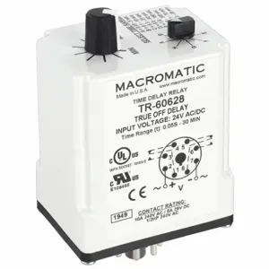 MACROMATIC TR-60628 Timer Relay, 30 Min., 8 Pin, 10A, 24V AC/DC | AE7BKM 5WMK1