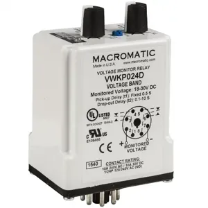 MACROMATIC VWKP012D Voltage Sensing Relay, 30VA, Indicator Style LED, -40 to 85 Deg C | CD6FTF