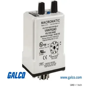 MACROMATIC VWKP024A Voltage Band Relay, 24VAC, Plug-In, 0.1-10 Sec, 10A, DPDT | CH6GZF