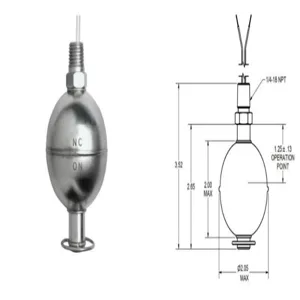 MADISON M5601-HP Single Point Level Switch, 2.05 Inch Float Dia., 100 Watt, SPST, 240V AC, 0.40A | CM7MYR