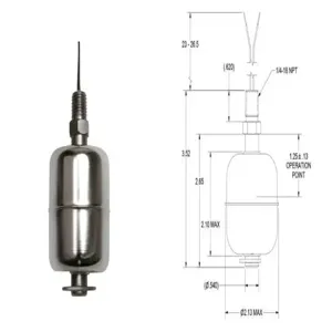 MADISON M5601 Single Point Level Switch, 2.13 Inch Float Dia., 100 Watt, SPST, 240V AC, 0.40A | CM7MYQ