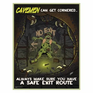 MANCOMM 31P-611-01 Safety Poster, Caveman Safety Posters, 12 X 16 Inch Nominal Sign Size, Clear Film Laminate | CT2ECZ 52TE51