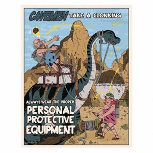 MANCOMM 31P-614-02 Safety Poster, 21 X 27 Inch Nominal Sign Size, Clear Film Laminate, English, Caveman Shock | CT2EBZ 52TE58