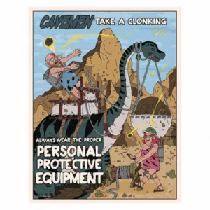 MANCOMM 31P-614-02 Safety Poster, 21 X 27 Inch Nominal Sign Size, Clear Film Laminate, English, Caveman Shock | CT2EBZ 52TE58