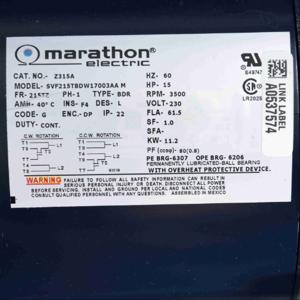MARATHON MOTORS 215TBDW17003 Crop Dryer Motor, 10, 3, 455 Nameplate Rpm, 230VAC, 215Tz, T-Stat, Keyed | CT2FWP 482P97