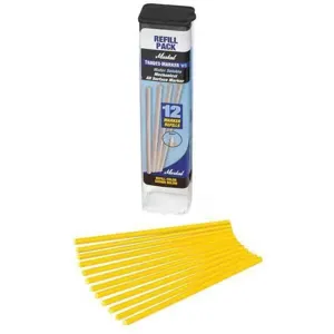 MARKAL 096181 Industrial Marker, Grease Pencil Refill, 3 mm Tip Width, Flat, Yellow, Wax, Yellow, 12 PK | CT2FYL 49DG90