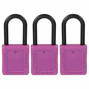 MASTER 406KAS3PRP LOCK Lockout Padlock, Keyed Alike, Thermoplastic, Std Body Body Size, Plastic, Std, Purple | CT2HQC 6REP4