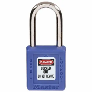 MASTER 410KABLU LOCK Lockout Padlock, Keyed Alike, Thermoplastic, Std Body Body Size, Metal, Std, Blue | CT2HQR 45JC75