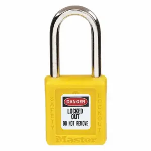 MASTER 410KAYLW LOCK Lockout Padlock, Keyed Alike, Thermoplastic, Std Body Body Size, Metal, Std, Yellow | CT2HQQ 45JC73