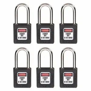 MASTER 410S6BLK LOCK Lockout Padlock, Keyed Different, Thermoplastic, Std Body Body Size, Metal, Std | CT2HQN 45JC69