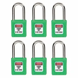 MASTER 410S6GRN LOCK Lockout Padlock, Keyed Different, Thermoplastic, Std Body Body Size, Metal, Std | CT2HQD 45JC66