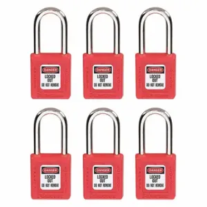 MASTER 410S6RED LOCK Lockout Padlock, Keyed Different, Thermoplastic, Std Body Body Size, Steel, Std, Red | CT2HQK 45JC64