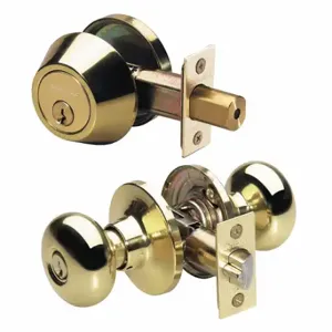 MASTER BCC0603KA Lock Knob Lockset, 3, Biscuit, Polished Brass, Kwikset Kw1, Alike | CT2HLD 492V43