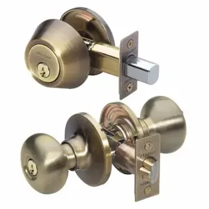 MASTER BCC0605KA4 Lock Knob Lockset, 3, Biscuit, Antique Brass, Kwikset Kw1, Alike Inch Sets Of 4 | CT2HKT 492X01