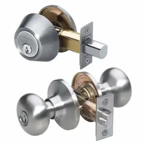 MASTER BCC0615KA Lock Knob Lockset, 3, Biscuit, Satin Nickel, Kwikset Kw1, Alike | CT2HLW 492V47