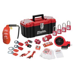 MASTER LOCK 1457E410KAPRE Lockout Toolbox with Electrical Device Assortment and 4 Thermoplastic Padlocks | CM7UTY