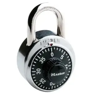 MASTER LOCK 1500KA General Security Combination Stainless Steel Body Padlock, 48mm Wide, 19mm Tall Shackle, Keyed Alike, Black | CM7UER