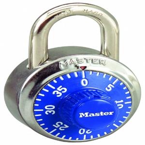 MASTER LOCK 1525BLU Kombinationsvorhängeschloss, 9/32 Zoll Bügeldurchmesser, blaues Zifferblatt, verchromt | CH6HVW 483N13