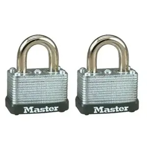 MASTER LOCK 22T Laminated Steel Warded Padlock, 38mm Wide, 16mm Tall Shackle, Silver, Pack of 2 | CM7UCE