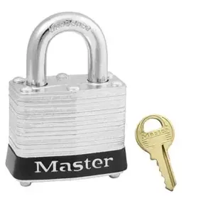 MASTER LOCK 3KABLK Laminated Steel Safety Padlock, 1 9/16 Inch Wide, 3/4 Inch Tall Shackle, Keyed Alike, Black | CM7TCP