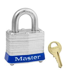 MASTER LOCK 3KABLU Sicherheitsvorhängeschloss aus laminiertem Stahl, 1 9/16 Zoll breit, 3/4 Zoll hoher Bügel, gleichschließend, blau | CM7TCQ