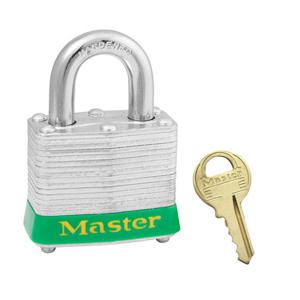 MASTER LOCK 3KAGRN Laminated Steel Safety Padlock, 1 9/16 Inch Wide, 3/4 Inch Tall Shackle, Keyed Alike, Green | CM7TCR