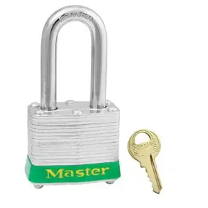 MASTER LOCK 3KALFGRN Laminated Steel Safety Padlock, 1 9/16 Inch Wide, 1 1/2Inch Tall Shackle, Keyed Alike, Green | CM7TDT