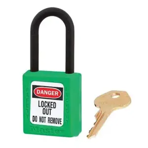 MASTER LOCK 406KAMKGRN Thermoplastic Safety Padlock With Master Key, Nylon Shackel, 1 1/2 Inch Tall Shackle, Keyed Alike, Green | CM7RZY