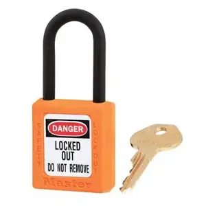 MASTER LOCK 406KAMKORJ Thermoplastic Safety Padlock With Master Key, Nylon Shackel, 1 1/2 Inch Tall Shackle, Keyed Alike, Orange | CM7RZT