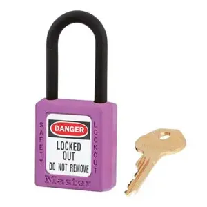 MASTER LOCK 406KAMKPRP Thermoplastic Safety Padlock With Master Key, Nylon Shackel, 1 1/2 Inch Tall Shackle, Keyed Alike, Purple | CM7RZU