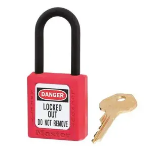 MASTER LOCK 406KAMKRED Thermoplastic Safety Padlock With Master Key, Nylon Shackel, 1 1/2 Inch Tall Shackle, Keyed Alike, Red | CM7RZR