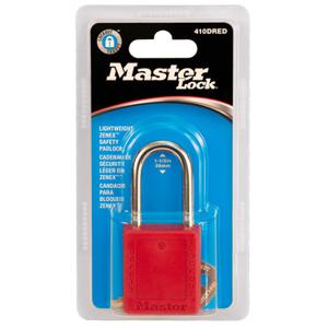 MASTER LOCK 410DRED Thermoplastisches Sicherheitsvorhängeschloss, 1 1/2 Zoll breit, 1 1/2 Zoll hoher Bügel, rot | CM7RWL