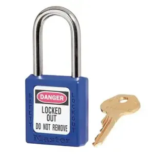 MASTER LOCK 410KABLU Thermoplastic Safety Padlock, 1 1/2 Inch Wide, 1 1/2 Inch Tall Shackle, Keyed Alike, Blue | CM7RWW