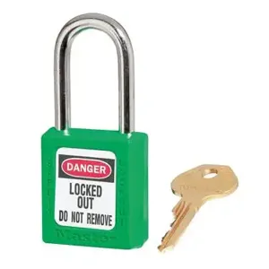 MASTER LOCK 410KAGRN Thermoplastic Safety Padlock, 1 1/2 Inch Wide, 1 1/2 Inch Tall Shackle, Keyed Alike, Green | CM7RWV