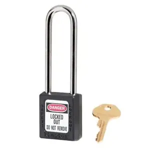 MASTER LOCK 410KALTBLK Thermoplastic Safety Padlock, 1 1/2 Inch Wide, 3 Inch Tall Shackle, Keyed Alike, Black | CM7RYD