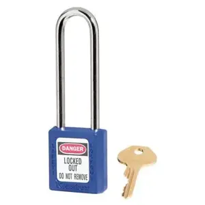 MASTER LOCK 410KALTBLU Thermoplastic Safety Padlock, 1 1/2 Inch Wide, 3 Inch Tall Shackle, Keyed Alike, Blue | CM7RYF