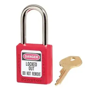 MASTER LOCK 410KARED Thermoplastic Safety Padlock, 1 1/2 Inch Wide, 1 1/2 Inch Tall Shackle, Keyed Alike, Red | CM7RWM