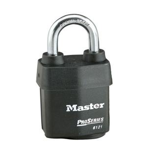 MASTER LOCK 6121 Vorhängeschloss aus laminiertem Stahl, Bügel aus Borlegierung, 54 mm breit, 29 mm hoher Bügel, 5 Stifte, unterschiedlicher Schlüssel, schwarz | CM7TZJ