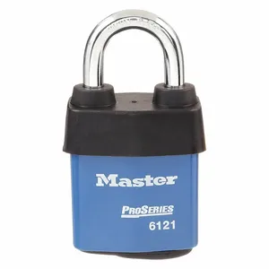 MASTER LOCK 6121BLU Laminated Steel Padlock, Boron Alloy Shackle, 54mm Wide, 29mm Tall Shackle, 5 Pin, Keyed Different, Blue | CM7TZL