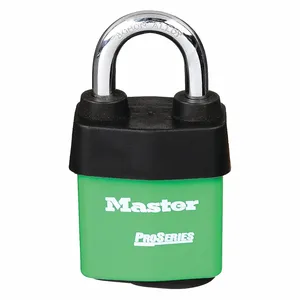 MASTER LOCK 6121GRN Laminated Steel Padlock, Boron Alloy Shackle, 54mm Wide, 29mm Tall Shackle, 5 Pin, Keyed Different, Green | CM7TZK