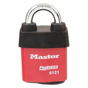 MASTER LOCK 6121RED Laminated Steel Padlock, Boron Alloy Shackle, 54mm Wide, 29mm Tall Shackle, 5 Pin, Keyed Different, Red | CM7TZM