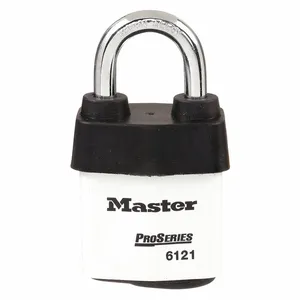 MASTER LOCK 6121WHT Laminated Steel Padlock, Boron Alloy Shackle, 54mm Wide, 29mm Tall Shackle, 5 Pin, Keyed Different, White | CM7TZN