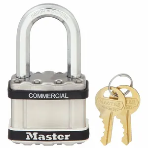 MASTER LOCK M5KALFSTS Laminated Steel Padlock with SS Body Cover, Octagonal Shackle, 51mm Wide, 8mm Dia., 38mm Long, 4 Pin, Keyed Alike | CM7TXX