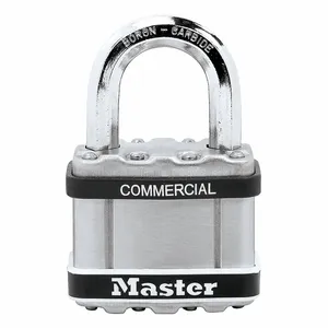 MASTER LOCK M5STS Laminated Steel Padlock with SS Body Cover, Octagonal Shackle, 51mm Wide, 8mm Dia., 4 Pin | CM7TXT