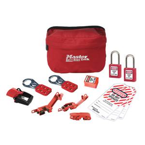 MASTER LOCK S1010E410KA Lockout-Beutel mit Elektrogeräte-Sortiment und 2 Thermoplast-Vorhängeschlössern, Rot | CM7TWU